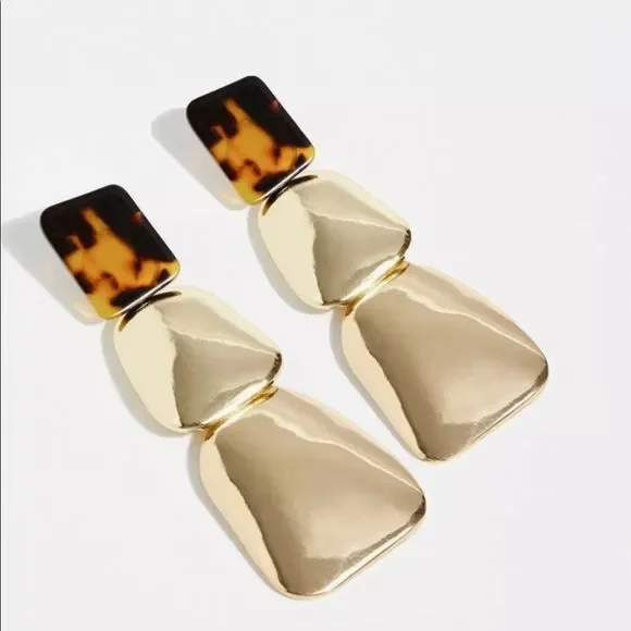 Free People Clip On Hanging Earrings Tortoise Gold - Picture 1 of 3